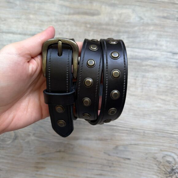 Genuine Leather Studded Belt Black Dark Brown Size 32 Y2K Punk Grunge Vintage main image 4